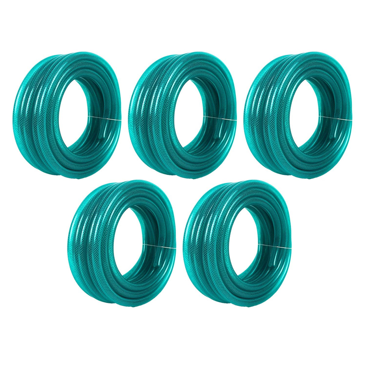 Kuber Industries Basic PVC with Nylon Braided Water Pipe 15 Meter|Multi-Utility Water Pipe for Garden, Car Cleaning & Pet Cleaning|Heavy Duty & Leak Proof Hose Pipe for Gardening|Green|(Pack of 5)