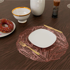 Heart Home Side Table Mats | Table Mat For Bedroom | Bed-Side Table Mat | Center Table Mat | Table Dining Mat | Table Runner Mat | Round Leaf-Design | 2 Piece Set | Copper