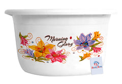 Heart Home Flower Print Unbreakable Plastic Multipurpose Bath Tub/Washing Tub 25 LTR (White)-HEART10592