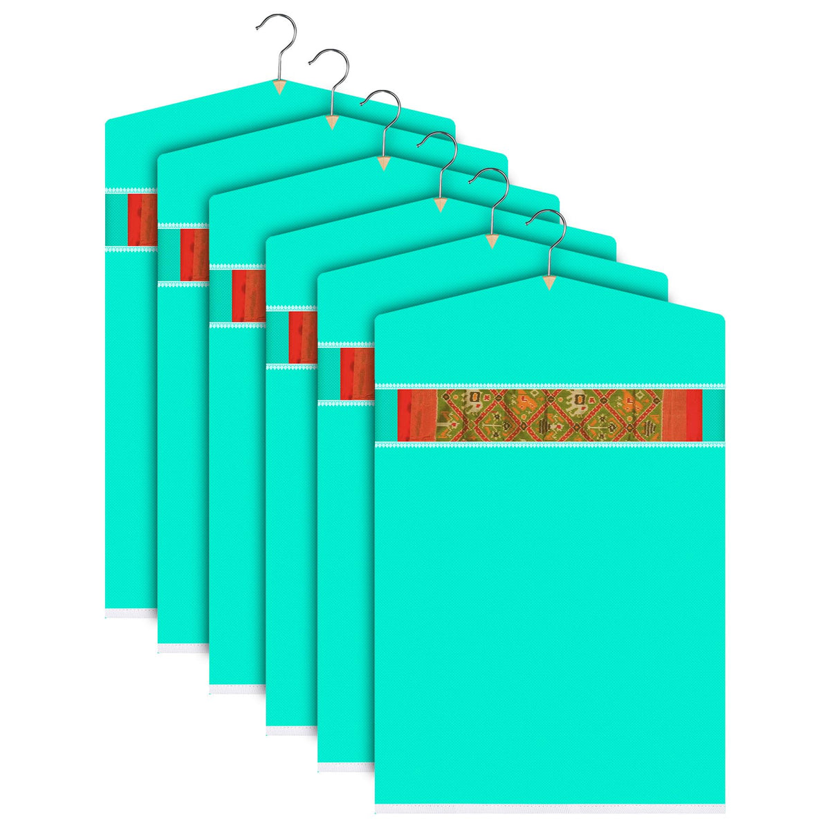 Heart Home Hanging Saree Cover | Non-Woven Plain Hanging Saree Bag | Clothes Saree Stoarge Organizer | Small Transparent View Hanging Saree Cover | Pack of 6 | Green