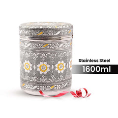 Kuber Industries 1600ml Silver Crafted Stainless Steel Containers for Kitchen with Lid | Aesthetic Multipurpose Storage Canister for Kitchen Organizer | Steel Dabba/Box for home | Silver