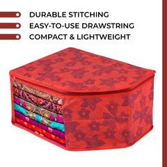 Heart Home Blouse Cover | Clothes Storage Bag | Zipper Wardrobe Organizers | Non-Woven Clothes Organiser | Side Transparent Blouse Organizer | New Flower-Design | Pack of 12 | Red