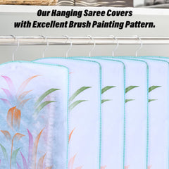 Heart Home Hanging Saree Cover | Brush Painting Pattern Saree Cover | Non-Woven Saree Covers for Home | Saree Cover with Small Transparent view | Pack of 6 | Green