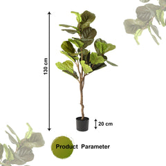 Urbane Home Fiddle Leaf Fig Artificial Tree | 130 CM Tall Plants | 30 Leaves Greenery Plant with Pot | Plant for Home Decor | Plastic | FH-QYR130 | Green