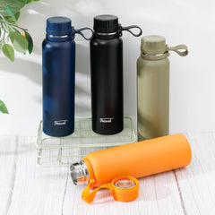 Kuber Industries Pack of 2 Vacuum Insulated Water Bottle | Stainless Steel Water Bottle | Hot & Cold Water Bottle | Leakproof, BPA Free, Rustproof | 1100 ML | Navy Blue