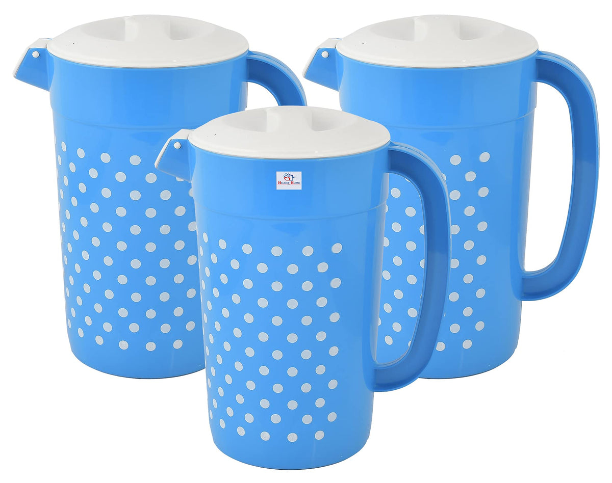 Heart Home Dot Printed Unbreakable Multipurpose Plastic Water Jug/Pitcher with Lid, 2.4 LTR. - Pack of 2 (Blue)-HS42KUBMART25223