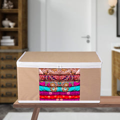 Heart Home Saree Cover | Zip Closure Saree Cover | Clothes Storage Bag | Wardrobe Organiser for Suit | Transparent Window Saree Cover | Plain-White Border | 9 inch | Pack of 9 | Brown