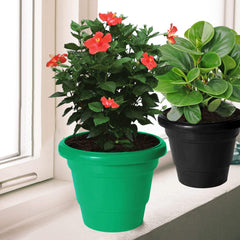 Kuber Industries Solid 2 Layered Plastic Flower Pot|Gamla for Home Decor,Nursery,Balcony,Garden,8"x 6",Pack of 3 (Green & Red & Black)