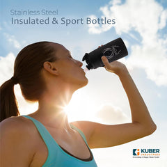 Kuber Industries 350 ml Insulated Water Bottle | Black Panther Kids Water Bottle | Stainless Steel Kids Water Bottle | Water Bottle with Push-Button Flip Lid | Bottle For School | Black | Pack of 5