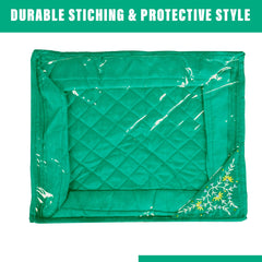 Heart Home Saree Cover | Clothes Storage Bag | Storage Organizer Bag | Zip Closure Saree Cover | Wardrobe Organizer | Side Embroidery Saree Cover | 6 Inch | Green