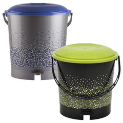 Heart Home Printed Multiuses Plastic Pedal Dustbin, Waste Bin, Trash Can With Handle, 7 Litre- Pack of 2 (Grey & Black)-47HH0747