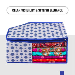 Heart Home Blouse Cover | Clothes Storage Bag | Zipper Wardrobe Organizers | Non-Woven Clothes Organiser | Side Transparent Blouse Organizer | Dot-Design | Pack of 9 | Blue