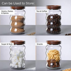 Urbane Home Borosilicate Glass Jar with Bamboo Lid | Kitchen Organizer Items & Storage | Multi-utility, Leakproof, Airtight Storage Jar for Cookies, Snacks, Tea, Coffee, Sugar | Set of 2 (700ml)