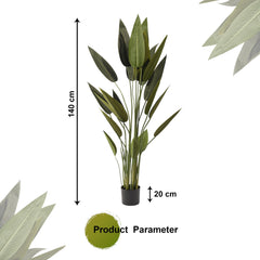 Kuber Industries Bird of Paradise Artificial Tree | Artificial Silk Palm Tree | 140 CM Tropical Palm Tree with 20 Leaves | Faux Plants with Pot | Plastic | Green