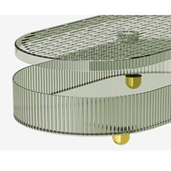 Kuber Industries Pack of 3 Multipurpose Double layer Decorative Drain Tray | Makeup Perfume Organiser, Bathroom Vanity, Dresser Tray, Kitchen Countertop Organiser Tray | Anti Slip | Transparent