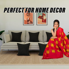 Kuber Industries Cushion Cover | Sofa Cushion Covers | Square Cushion Covers | Jute Cushion Covers | Couch Cushion Covers | Set of 5 | 16 Inch | Black