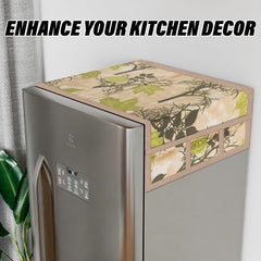 Kuber Industries Fridge Top Cover | Fridge Top Cover with Pockets | Refrigerator Top Cover for Kitchen | Fridge Top Cover with 6 Utility Pockets | Tree Kniting Fridge Cover | Green