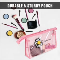 Heart Home Toiletry Pouch | Cosmetic Makeup Pouch | Vanity Pouch for Woman | Makeup Accessories Pouch | Transparent Net Pouch | Sunflower-Cosmetic Pouch | Pink
