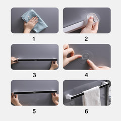 Kuber Industries (Set of 2) Large Self-Adhesive Bathroom Towel Holder & Hanger - Rod & Stand for Kitchen, Washroom without Drilling - Black