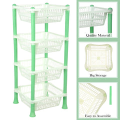 Heart Home Storage Basket | Plastic 4 Layer Square Storage Basket | Storage Rack for Kitchen | Multi-Layer Vegetable Rack | Fiesta Floor-Standing Rack | Green