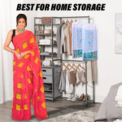 Heart Home Hanging Saree Cover | Brush Painting Pattern Saree Cover | Non-Woven Saree Covers for Home | Saree Cover with Small Transparent view | Pack of 3 | Gray