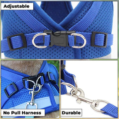 Kuber Industries Reflective Dog Harness with Adjustable Leash|Breathable Polyester Mesh Fabric |Medium Size|HT-844|Comfortable No-Pull Grip|Quick Release Buckles|Easy On-Off Harness|Blue (Pack of 6)