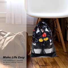 Heart Home Disney Mickey Shoe Cover | Travel Shoe Storage Bags | Polyester Storage Bag | Drawstring Shoe Cover | Shoe Organizer with Clear window | Pack of 6 | Black