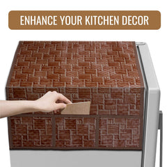 Kuber Industries Fridge Top Cover | Fridge Top Cover with Pockets | Refrigerator Top Cover for Kitchen | Fridge Top Cover with 6 Utility Pockets | New Check Fridge Cover | Brown