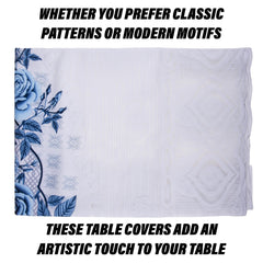 Heart Home Center Table Cover | Cotton Table Cloth Cover | 4-Seater Table Cloth | Glory Table Cover | Table Protector | Table Cover for Center Table | 40x60 Inch | CTC | White & Blue
