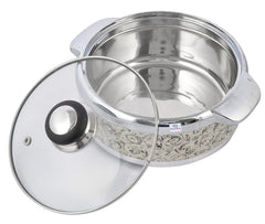 Heart Home Designer BPA Free Food Grade Inner Stainless Steel Casserole Keeps Chapati, Food, Curry With Lid, 1500ml- Pack of 2 (Brown)-HS42KUBMART25016