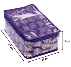 Kuber Industries Laminated Carry Design Jewellery Box/Organizer with 9 Transparent Mesh Pouch & 2 Bangle/Watch Pouch (Pruple)-HS_38_LUGGAGE21008