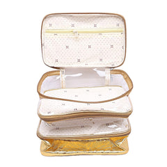Kuber Industries 3 Layer Cosmetic Bag Travel Toiletry Cosmetic Makeup Bag Organizer-Pack of 2 (Gold)
