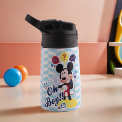 Kuber Industries 350 ml Insulated Water Bottle | Mickey Kids Water Bottle | Stainless Steel Kids Water Bottle | Water Bottle with Push-Button Flip Lid | Bottle For School | Sky Blue | Pack of 2