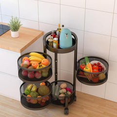 Kuber Industries 4-Layer Kitchen Trolley | 360° Rotating Storage Rack | Round Storage Rack with Wheels | Fruit and Vegetable Storage for Kitchen | Pack of 4 | (Black)