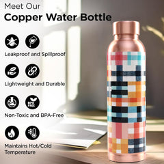 Homestic 950ml Copper Water Bottle - Eco-Friendly & Leakproof Detox Tamaba Bottle for Office/Gym/Yoga/College, Men & Women-Colorful