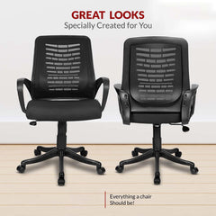 Kuber Industries Ergonomic Revolving Office Chairs for Work from Home | Comes with Manual Height Adjustable, Armrest Support | Comfy Study Chair for Students with Wheels | Black