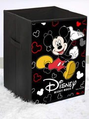 Kuber Industries Disney Mickey Mouse Print Non Woven Large Size Fabric Foldable Laundry Basket and Small Size Cube Toy, Books, Shoes Storage Box with Handle (Set of 2, Black)-KUBMART11899, Standard