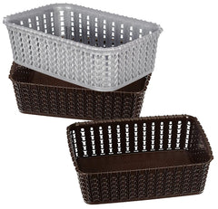 Heart Home Multiuses Small M 15 Plastic Tray/Basket/Organizer Without Lid- Pack of 3 (Brown & Grey & Brown) -46HH0129