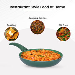 Heart Home Non-Stick Aluminum Frying Pan with Handle | Lightweight Induction Pan for Omelettes & Fish Cooking & Tadka | Scratch Resistent, Gas & Induction Compatible | Green