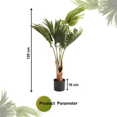 Urbane Home Scallop Artificial Tree | 6 Leaf Fan Plant | 120 CM Green Leaves Plant with Pot | Tropical Plant for Home Decor | Greenery Faux Leaves Plant | Plastic | FH-PK1206 | Green