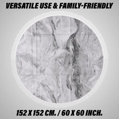 Heart Home Round Table Cover | PVC Table Cloth for Round Tables | 4 Seater Round Table Cloth | Marble Kitchen Dining Tablecloth | Tabletop Cover | 60 Inch | Gray