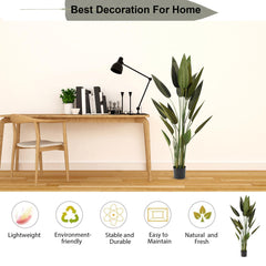 Kuber Industries Bird of Paradise Artificial Tree | Artificial Silk Palm Tree | 140 CM Tropical Palm Tree with 20 Leaves | Faux Plants with Pot | Plastic | Green