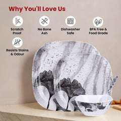 Heart Home 31 Pieces Square Unbreakable Microwave & Dishwasher Safe Melamine Dinnerware Kitchen Crockery Set | Glossy Dinner Sets & Kitchen Set for Home | Red Floral - White