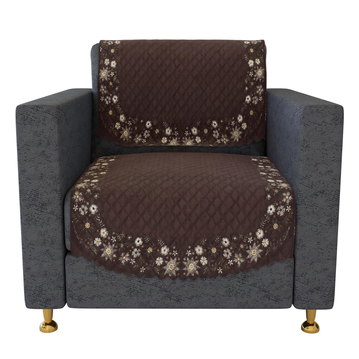 Heart Home Sofa Cover | Single Seater Sofa Slip Cover Set | Digital Painting Sofa Cover | SUEDE Ultra Sonic Couch Cover | Sofa Slipcover Set Living Room | Brown