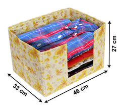 Heart Home Flower Printed Multiuses Non-Woven Closet Organizer, Storage Bin, Shelf Storage Oragnizer With Handle- Pack of 4 (Yellow)-HS43HEARTH26395