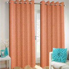 Heart Home Flower Design 4 Pieces Sheer Door Curtains Linen Look Semi Transparent Voile Grommet Elegance Curtains for Living Dining Room, Bedroom Drapes 48 x 84 Inch Long, (Peach) - CTHH7387