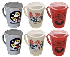 Kuber Industries Disney Printed Coffee/Tea Mug with Lid, Pack of 6 (Cream & Grey & Red)