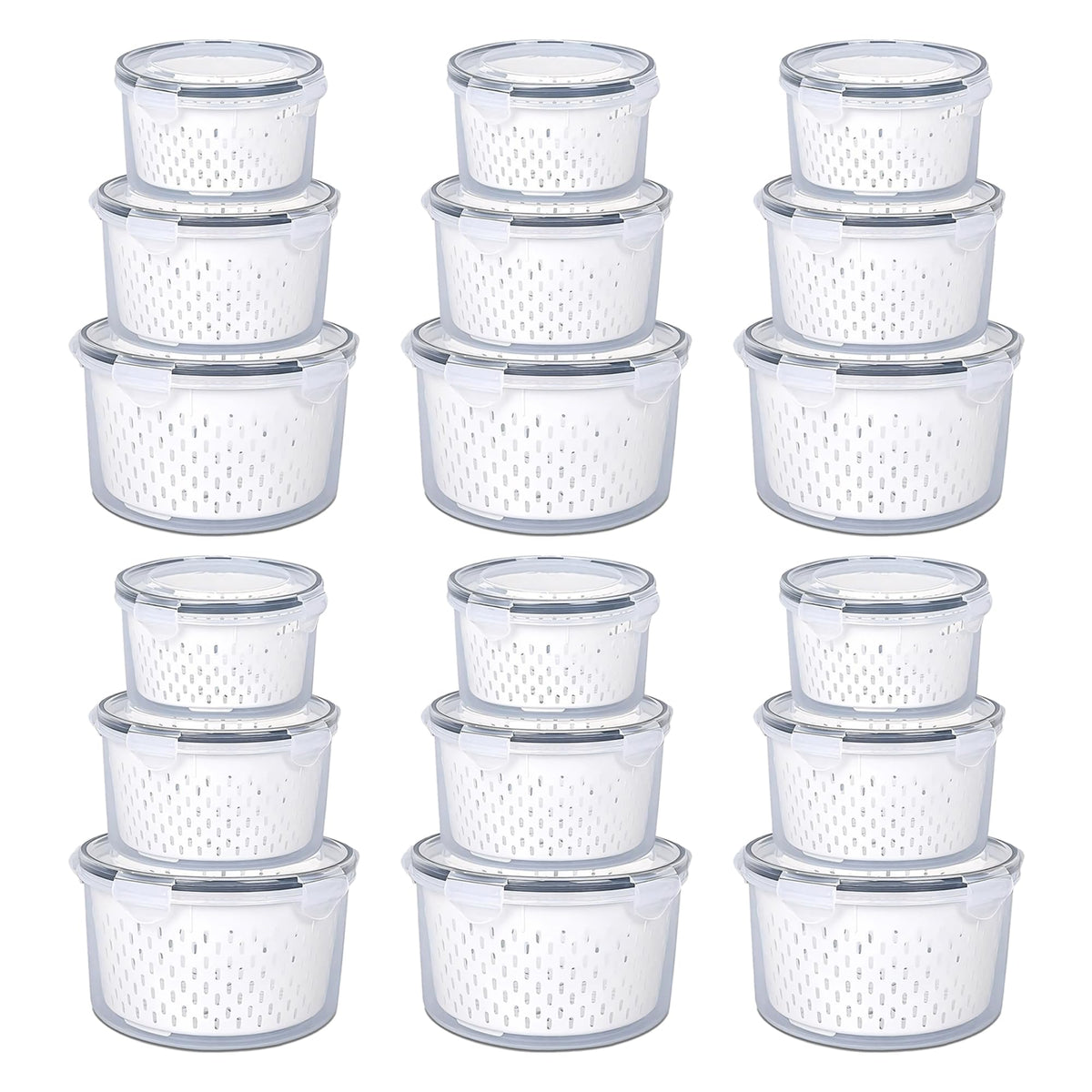 Kuber Industries 18 Pcs Food Containers | Round Storage Box for Fridge | Vegetable Fruit Strainer Basket | Refrigerator Storage Box | Containers With Airtight Lid | HXP00282 | Transparent | Pack of 6