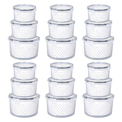 Kuber Industries 18 Pcs Food Containers | Round Storage Box for Fridge | Vegetable Fruit Strainer Basket | Refrigerator Storage Box | Containers With Airtight Lid | HXP00282 | Transparent | Pack of 6
