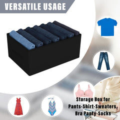 Heart Home Trouser Box | Wardrobe Organizer | Clothes Organizer | Storage Box for Pants-Shirt-Sweaters-Bra Panty-Socks | 7-Grid Closet Organizer | Plain | Medium | Black